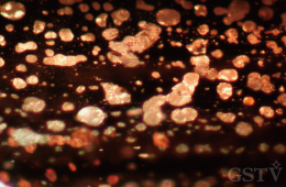オレゴン産ラブラドライト・サンストーンに含まれる自然銅の粒子