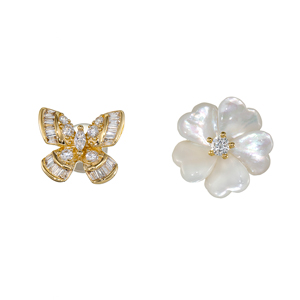 GSTV K18YG ダイヤモンド 白蝶貝 Flower＆Butterfly ピアス D 約0.28ct