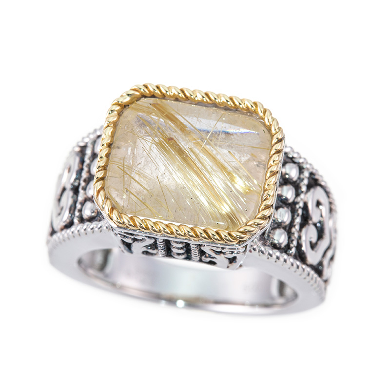 パラジウムシルバー950/K18YG ルチルクォーツ リング QU 約5.00ct