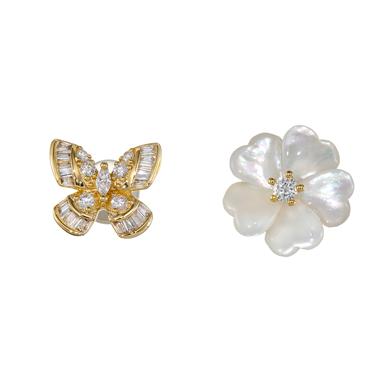 GSTV K18YG ダイヤモンド 白蝶貝 Flower＆Butterfly ピアス D 約0.28ct