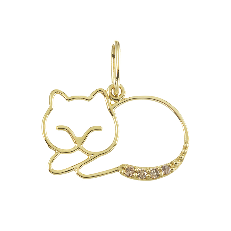 K18YG ブラウンダイヤモンド Lucky Cat ペンダントトップ BRD 約0.02ct 