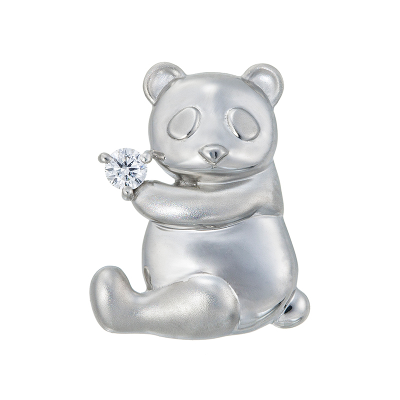 純プラチナ ダイヤモンド Lucky Panda ペンダントトップ D 約0.03ct 