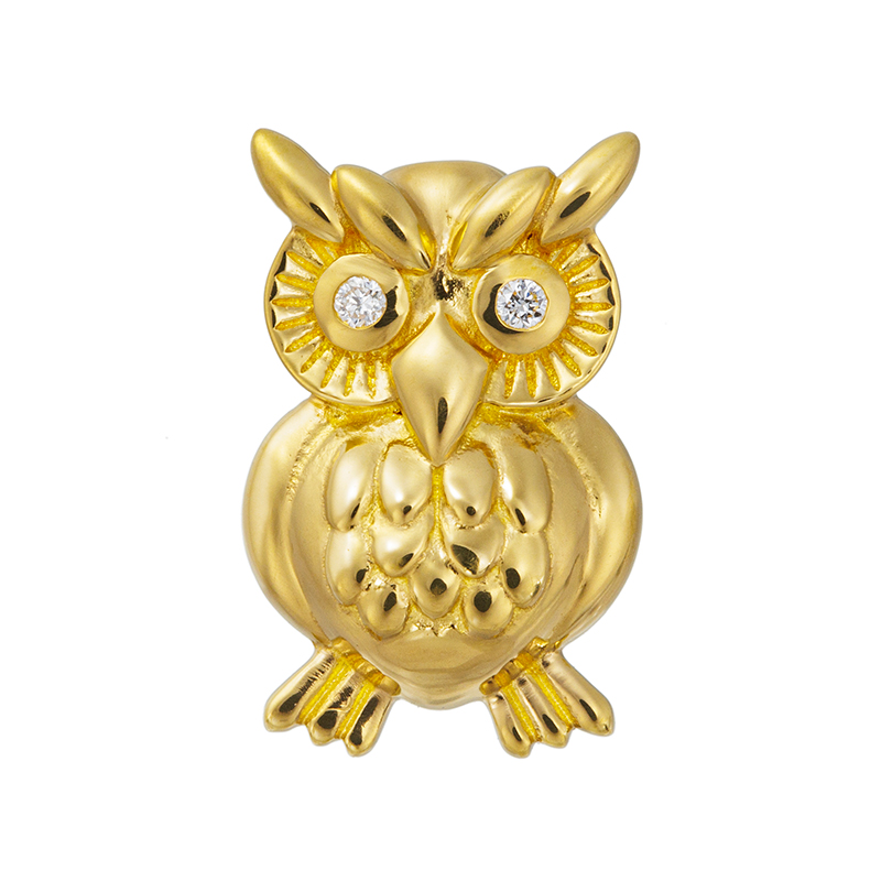 純金 ダイヤモンド Happy Owl ペンダントトップ D 約0.01ct 