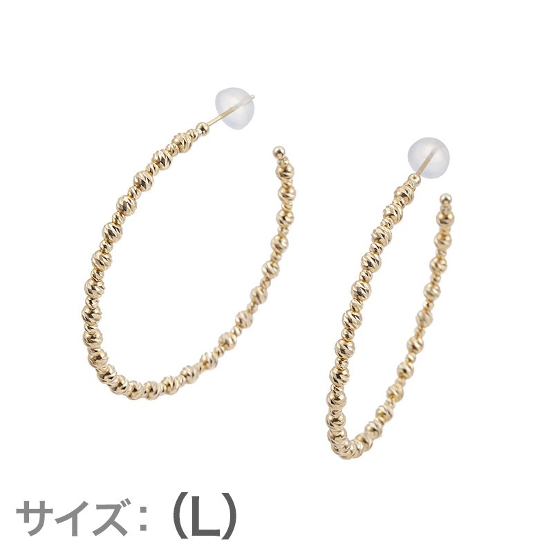 K18YG スラッシュカット フープピアス(L) 総重量:約2.8g